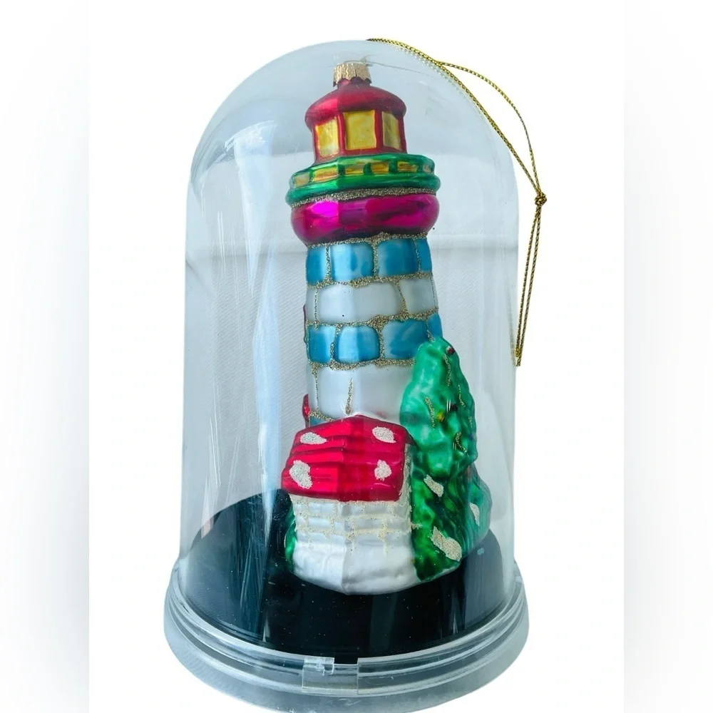 Lighthouse Ornament Hand Blown Glass Large 5.5